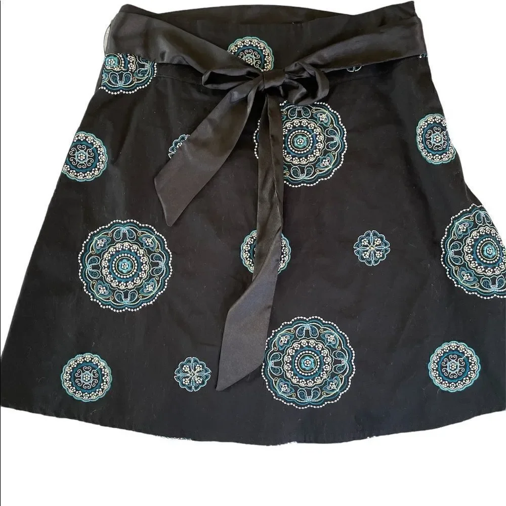 Heart Soul ❤️❤️❤️ black cotton a line skirt with embroidered medallion accents
